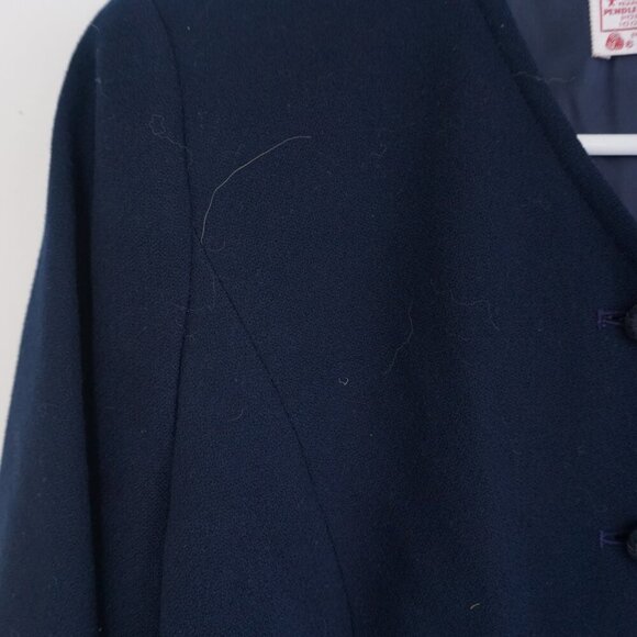 Pendleton Navy 100% Virgin Wool Cropped Button Up Jacket Blazer Petite - Picture 6 of 13
